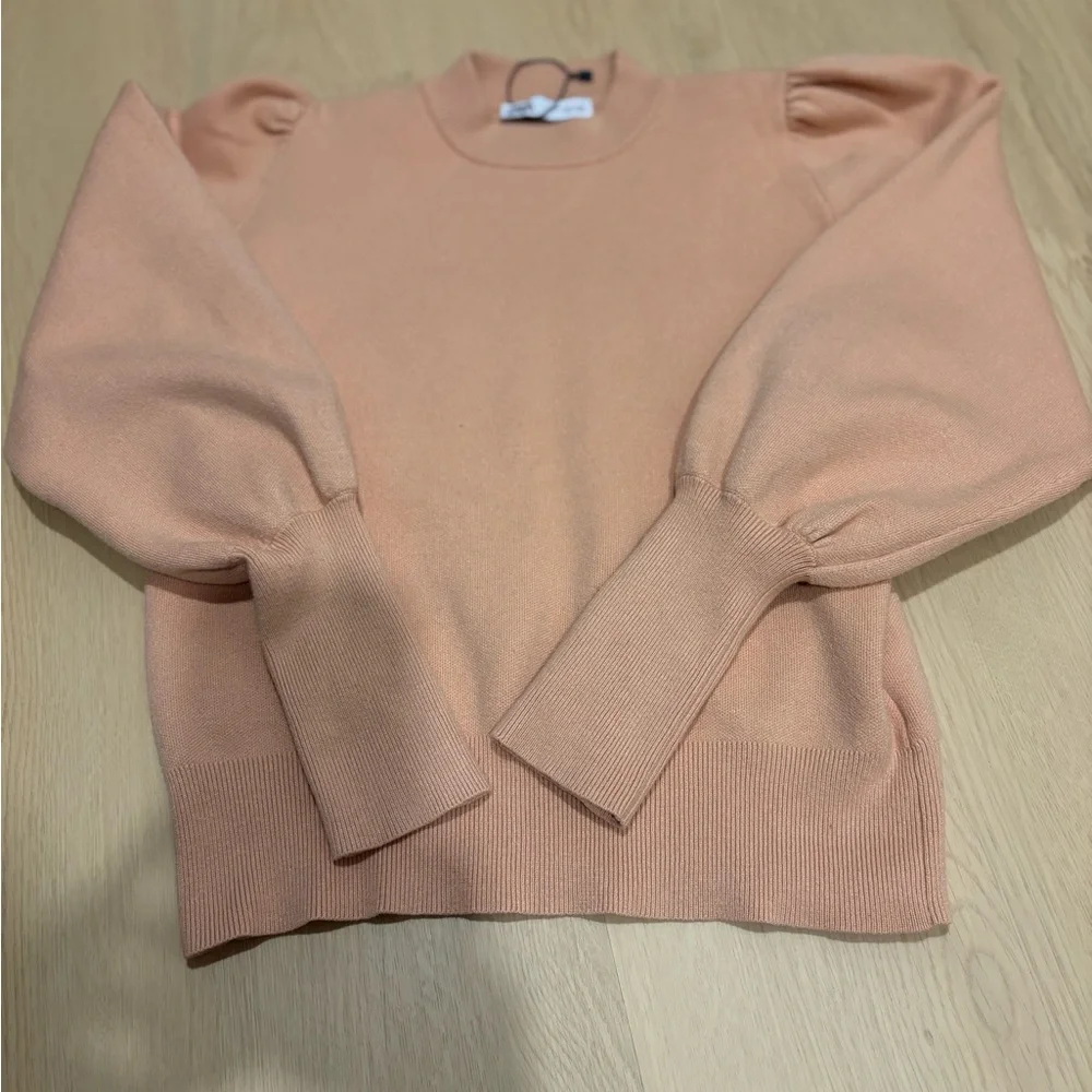 Women's Peach Puff Mock Neck Puff-Sleeve Sweater - Picture 9 of 9